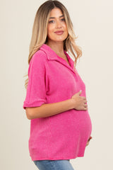 Fuchsia Ribbed Collared Maternity Top