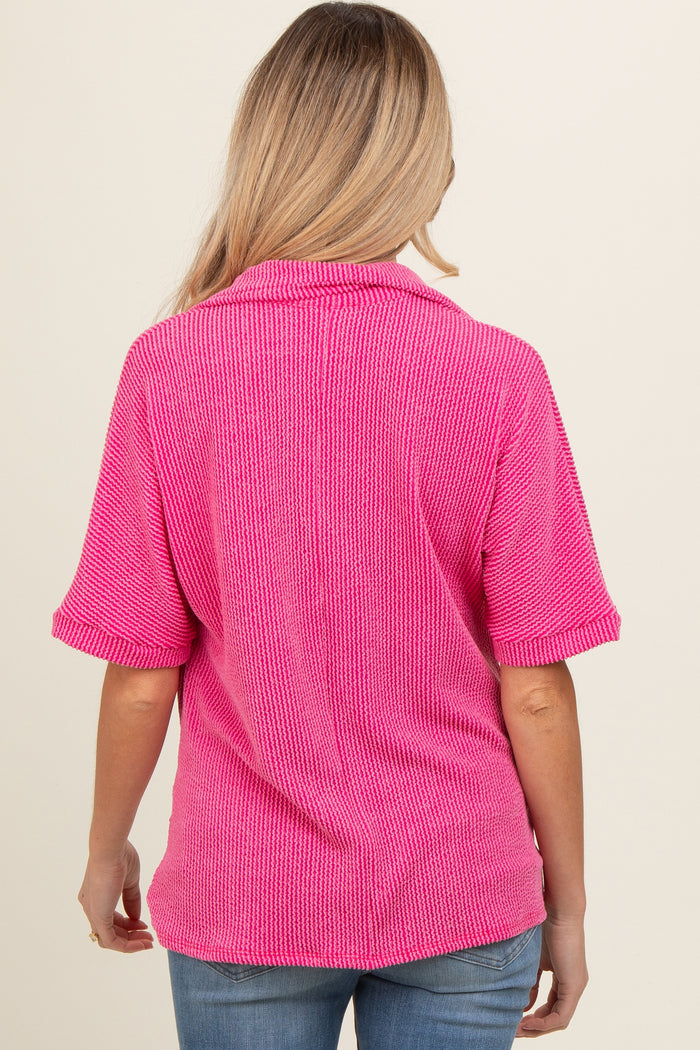 Fuchsia Ribbed Collared Maternity Top