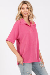 Fuchsia Ribbed Collared Top