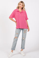 Fuchsia Ribbed Collared Top