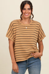 Taupe Striped Boxy Short Sleeve Top