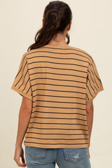 Taupe Striped Boxy Short Sleeve Top