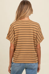 Taupe Striped Boxy Short Sleeve Maternity Top