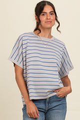 Grey Striped Boxy Short Sleeve Maternity Top