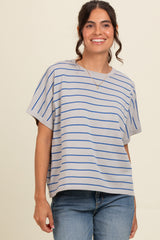 Grey Striped Boxy Short Sleeve Top