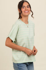 Mint Green Striped Boxy Short Sleeve Top