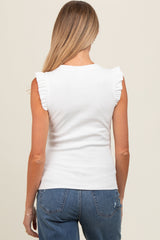 Ivory Ribbed Ruffle Shoulder Maternity Tank Top