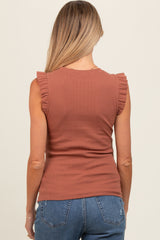 Rust Ribbed Ruffle Shoulder Maternity Tank Top