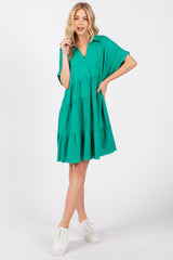 Emerald Green Tiered Linen Dress