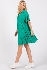 Emerald Green Tiered Linen Dress