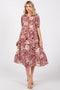 Burgundy Floral Collared Tiered Midi Dress