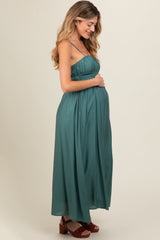 Teal Sleeveless Square Neckline Maternity Maxi Dress