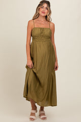 Olive Sleeveless Square Neckline Maternity Maxi Dress