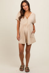 Taupe Cuffed Sleeve Maternity Romper