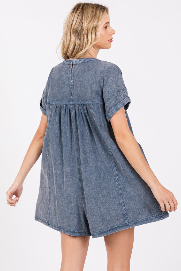 Blue Cuffed Sleeve Romper