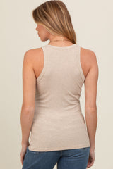 Beige Basic Ribbed Maternity Tank Top