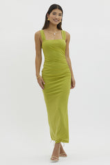 Light Olive Ruched Maxi Dress