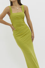 Light Olive Ruched Maxi Dress