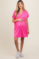 Fuchsia Striped Soft Knit Maternity Dress