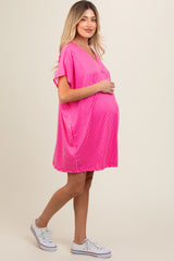 Fuchsia Striped Soft Knit Maternity Dress