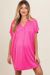 Fuchsia Striped Soft Knit Maternity Dress