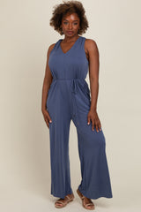 Blue Racerback Wide Leg Jumpsuit