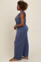 Blue Racerback Wide Leg Jumpsuit