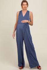 Blue Racerback Wide Leg Maternity Jumpsuit