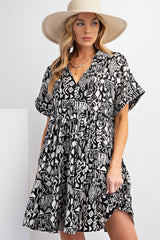 Black Printed Front Tie Maternity Dress