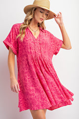 Fuchsia Printed Front Tie Dress