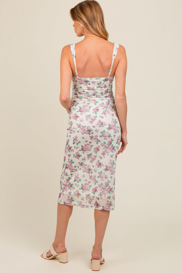 Cream Floral Mesh Lace Top Maternity Dress