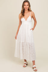 Ivory Eyelet Lace Smocked Cutout Maternity Maxi Dress