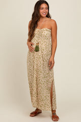 Olive Paisley Print Halter Maternity Midi Dress