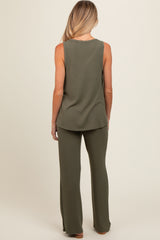 Olive Rib Knit Tank and Pant Maternity Set