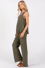 Olive Rib Knit Tank and Pant Set