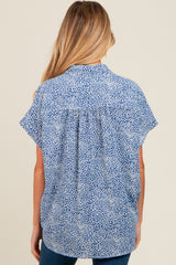 Blue Print Collared Button Up Maternity Top