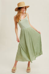 Key Lime Scoop Neck Pleated Skirt Tank Dress