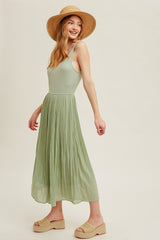 Key Lime Scoop Neck Pleated Skirt Tank Dress