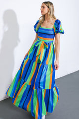 Blue Multi Stripe Maxi Dress