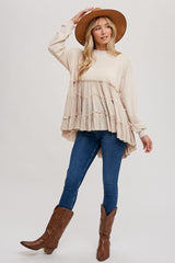 Oatmeal Tierd Ruffle Hem Sweatshirt