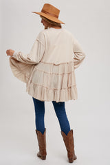 Oatmeal Tierd Ruffle Hem Sweatshirt