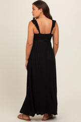 Black Ruffle Strap Maternity Maxi Dress