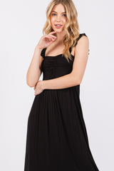 Black Ruffle Strap Maxi Dress