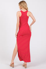 Red Striped Side Slit Maxi Dress