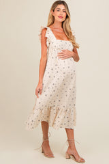 Cream Cutout Back Ruffle Accent Maternity Midi Dress