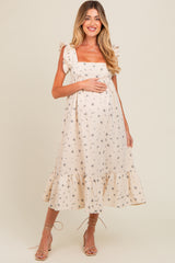 Cream Cutout Back Ruffle Accent Maternity Midi Dress