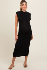 Black Knit Mock Neck Maternity Midi Dress