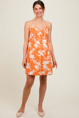 Orange Floral Back Cutout Maternity Dress