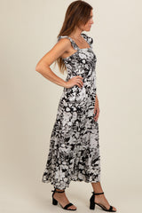 Black Floral Smocked Tiered Maxi Dress