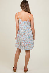 Light Blue Floral Tiered Maternity Dress